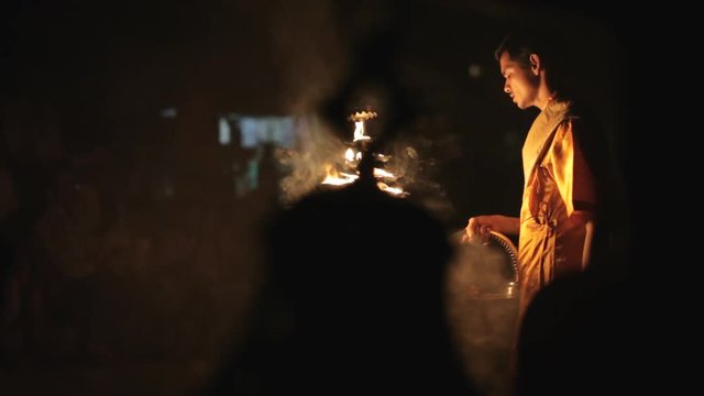 MS Aarti Puja prayer ceremony at Ganges / Varanasi, India