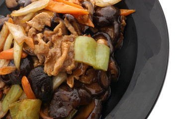 Chinese food. Fried mushrooms with vegetables
