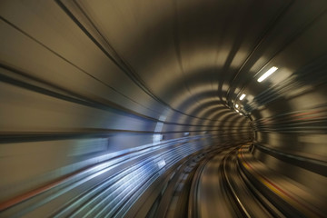 Riding through subway tunnel