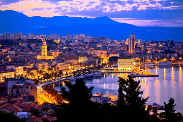 Aerial evening view of Split waterfront