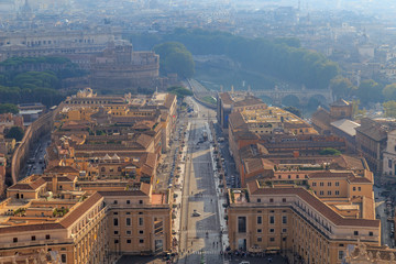 View of the street Conciliation in Rome from the dome of the cathedral