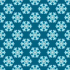 Snowflakes pattern design. Decorative winter background in blue colors. Seamless vector illustration.