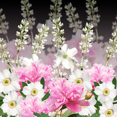 Beautiful floral background with peonies, daffodils and lupins 