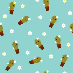 Seamless pattern with  cute cactus character