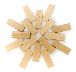 structure of wooden bricks, looks like flower or sun