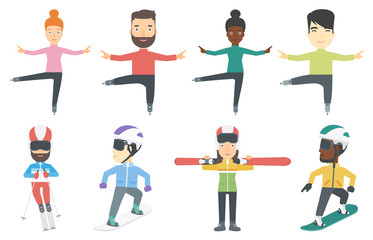 Vector set of winter sport characters.