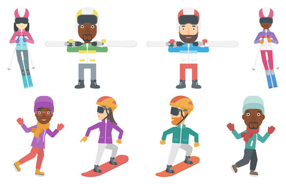 Vector set of winter sport characters.