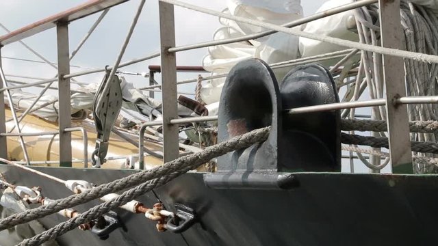 Ship rope Mooring winch on in the stern of the vessel