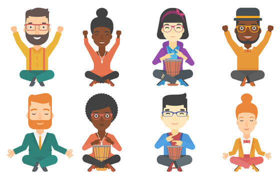 Vector set of musicians and business characters.