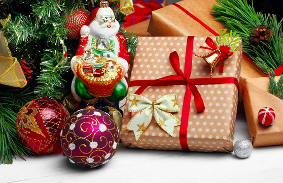 Gift boxes with Santa Claus - toy - christmas background