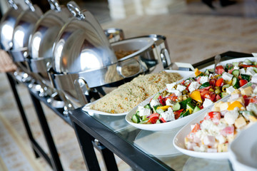 buffet table with salads