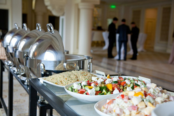 buffet table with salads