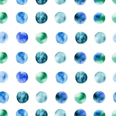 Tapeten Aquarell nahtlose einfache Polka Dot kindisch Muster auf weiß. Blau, smaragdgrüne Punkte. Gemalte Punkte. Eine Reihe von großen runden Punkten, die wiederholt werden, um ein regelmäßiges Muster auf dem Stoff zu bilden. Skandinavischer Stil. © annaveroniq