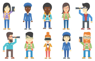 Vector set of tourists and business characters.