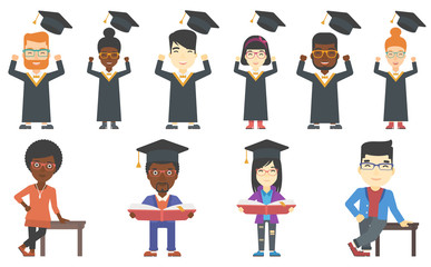 Vector set of graduates and business characters.