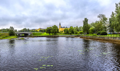 Fototapeta na wymiar View over Oulujoki river in Oulu.