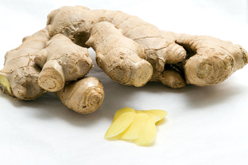 ginger root closeup on white background