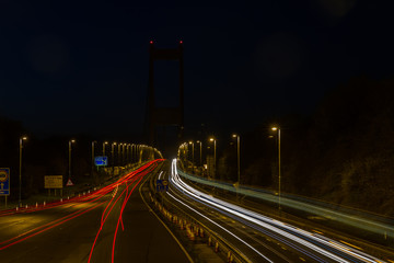 Severn crossing at night, car trails