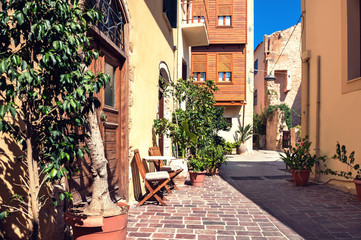 Fototapeta na wymiar Beautiful street in Chania, Crete island, Greece.