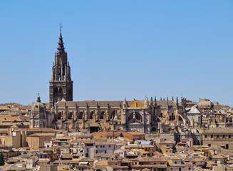 Fototapeta na wymiar Spain, Castile La Mancha, Toledo, View of the Cathedral of Toledo..