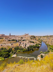 Fototapeta na wymiar Spain, Castile La Mancha, Toledo, View over the Tagus River towards the Old Town..