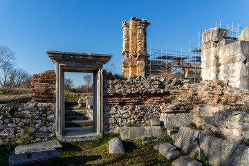 Fototapeta na wymiar Entrance of Basilica in the archeological area of ancient Philippi, Eastern Macedonia and Thrace, Greece
