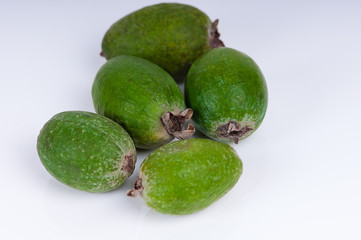 Tropical fruit feijoa Acca sellowiana isolated on white background