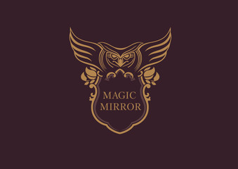 Creative emblem of the magic mirror with an owl