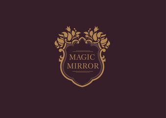 Set creative emblem of the magic mirror with floral ornament