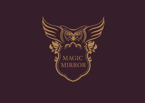 Creative Emblem Of The Magic Mirror With An Owl