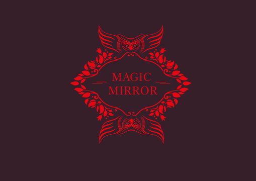 Creative Emblem Of The Magic Mirror With An Owl