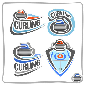 Vector abstract logo Curling Stone on blue ice rink with circles target