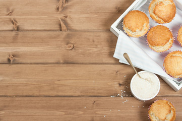 Coconut Muffins. Pennant Flags Holiday Decorations.