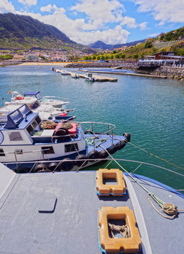 Portugal, Madeira, View of the port in Machico..