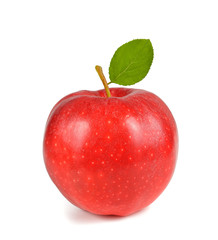 Fototapeta na wymiar Red apple with leaf
