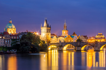 Obraz na płótnie Canvas River Vltava at Dusk Prague Czech Republic