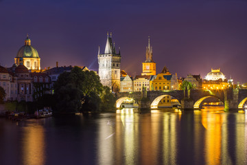 Obraz na płótnie Canvas River Vltava at Dusk Prague Czech Republic
