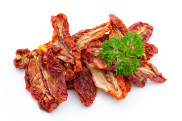 Dried tomatoes isolated on white background.
