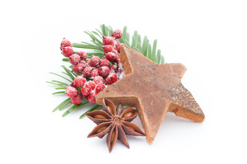 Christmas spices. Apple, anise, stars, cinnamon, pine. Isolated