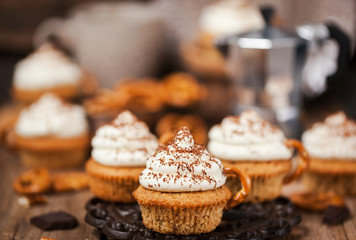 Delicious coffee cupcakes decorated like a cappuccino cup