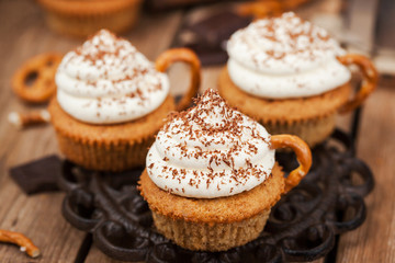 Delicious coffee cupcakes decorated like a cappuccino cup
