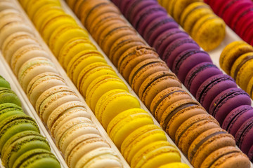 Colourful macaroons in a box