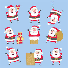 Cute Santa Claus illustration set in different poses.