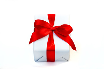 white gift box with bow over white