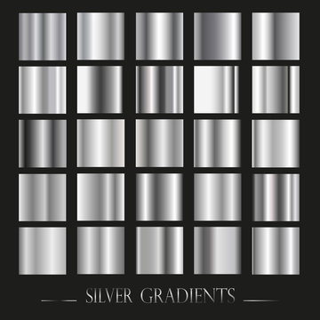 Set of silver gradients.Metallic squares collection,Vector illustration.