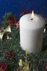 Christmas Decorations With Lit Candle