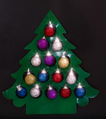 New Year tree from paper with multi-colored balls