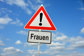 Frauen, Männer, Feminismus, Geschlechterkampf, Trennung, Schild, Achtung, Warnung, feminin, weiblich, Konkurrenz, feministisch, Emanzipation