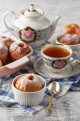 Dessert of homemade oven baked apples stuffed with cottage chees