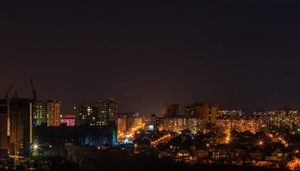 View of night city. Houses, night lights. Voronezh city.